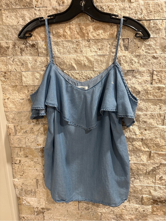 Old Navy Tops - Old Navy Light Blue Denim  Ruffle Cold-Shoulder Cami S
